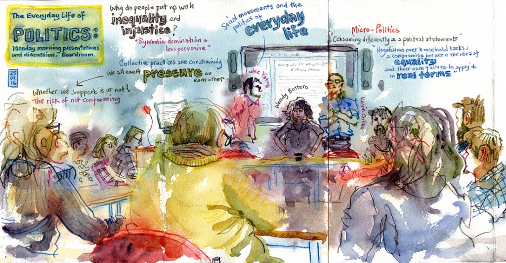 Update: Lynne Chapman, the Morgan Centre's Artist-in-Residence captured this meeting in a lovely sketch. You can see some of Lynne's other work at her blog. 